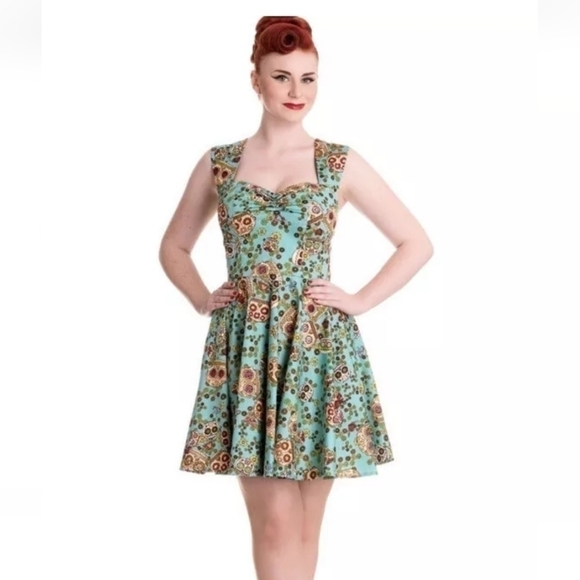 Hell Bunny Calavera Day of the Dead Flower Sugar Skull Fit & Flare Dress, sz Sma - Picture 1 of 15